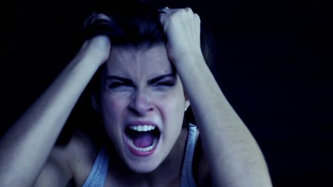 Woman screaming at night after violence slow motion