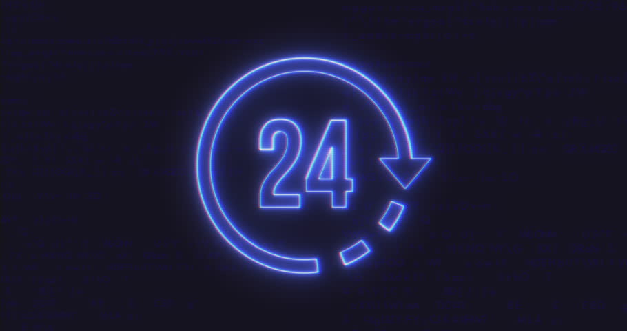 Animation Futuristic Interface 24 Icon on Computer code running Background