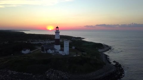 Montauk Lighthouse at Sunset filmed with a drone