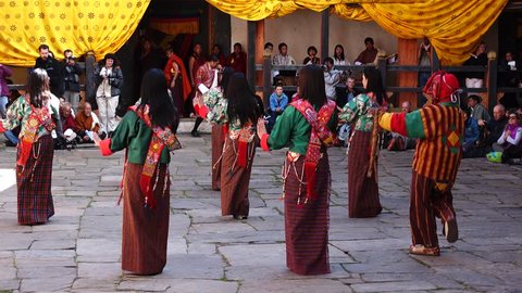 Bumthang, Bhutan - March, 2016: Tamshing Phala Chhoupa festival, Tamshing Monastery, nr Jakar.