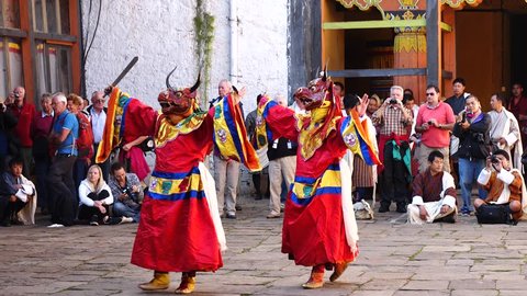 Bumthang, Bhutan - March, 2016: Tamshing Phala Chhoupa festival, Tamshing Monastery, nr Jakar