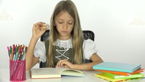 School Girl Reading, Student Child Learning, Kid Eating Sandwich, Office View 4K