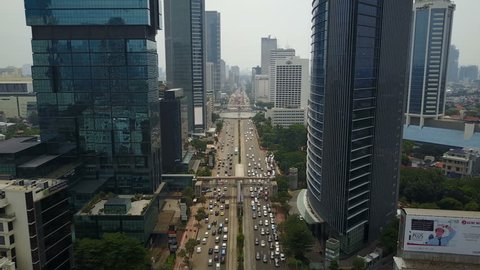 JAKARTA, INDONESIA - APRIL 2017: Flying towards central Jakarta, Indonesia