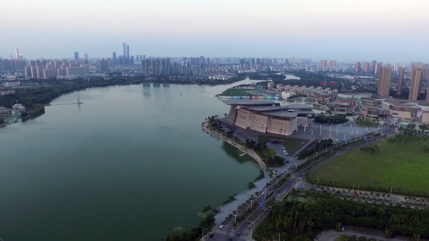 Aerial bridge, China Wuxi city across the lake bridge video