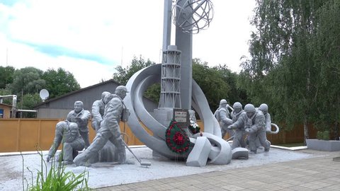 Chernobyl, Ukraine - 17th of June 2017: Visit to Chernobyl Nuclear Power plant - 4K Memorial to the liquidators of disaster in Chernobyl
