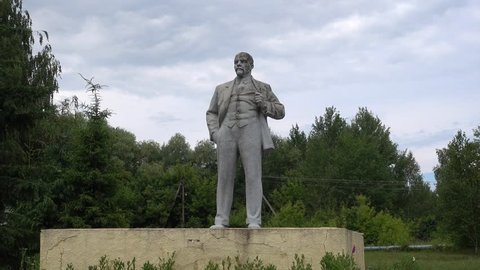 Chernobyl, Ukraine - 17th of June 2017: Visit to Chernobyl Nuclear Power plant - 4K Monument to Lenin in Chernobyl nowadays
