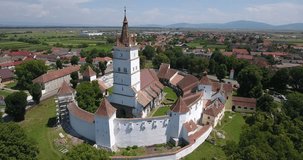 Harman Fortified Church in Transylvania. Aerial video with a 4K drone