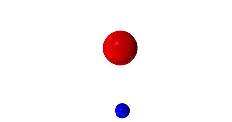 Animated hydrogen atom molecule model. Blue electron rotates around the red proton. Scientific and educational 3D animation