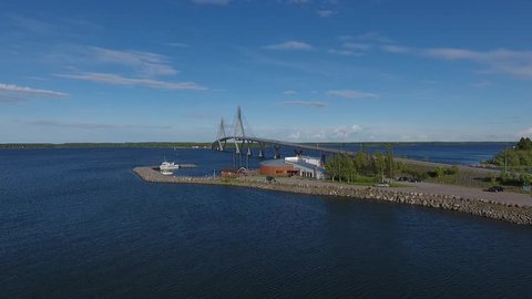 Flight around Bridge. Aerial view of bridge in western Finland. 
