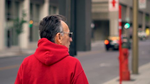 Cool Senior Man Walking Downtown Montreal
