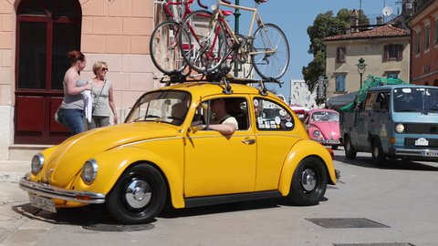 ROVINJ - MAY 2017 - A volkswagen beetle convention in the city of rovinj , Croatia