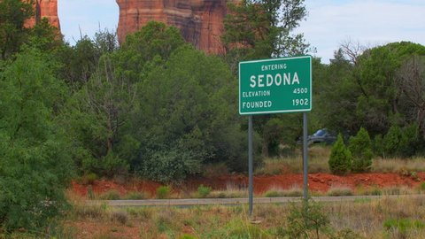 Sedona Sign Zoom Out to Cathedral Rock