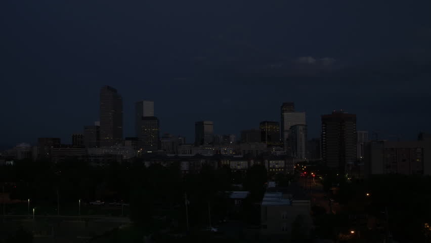Night to Day downtown Denver skyline timelapse. 4K UHD.