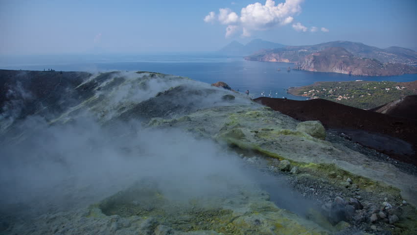 The incredible vulcano island off the coast of Sicily, Italy. vulcano has constant sulphurous fumes coming up through its vents in the crator