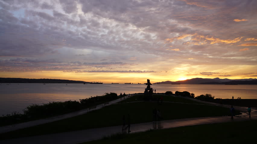 English bay beach clouds time lapse.Vancouver Canada