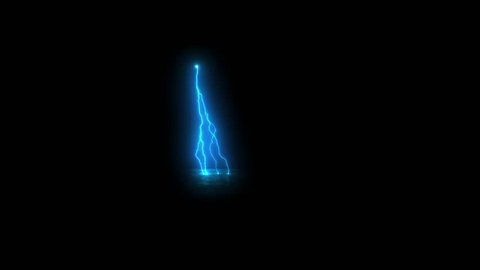 Discharge of electric lightning in blue color on black background