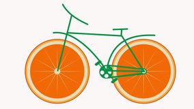 Bicycle with orange wheels. Cartoon, video, animation.Alpha channel.