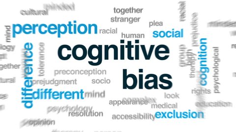 Cognitive bias animated word cloud, text design animation.