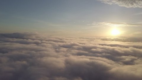Flying down into the clouds or mist during morning.