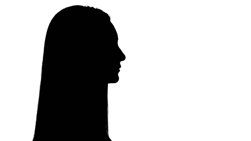 Woman blowing a kiss Black sideways silhouette of a woman blowing a kiss, against white background Royalty-Free Stock Footage #29374186