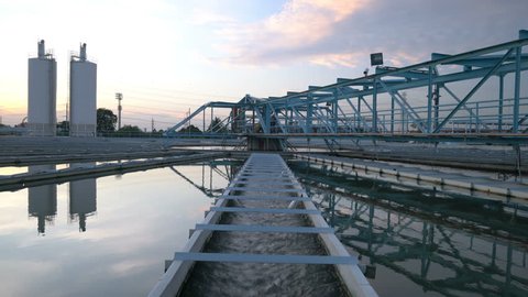 4K Video : Water Treatment Plant with Sunset 