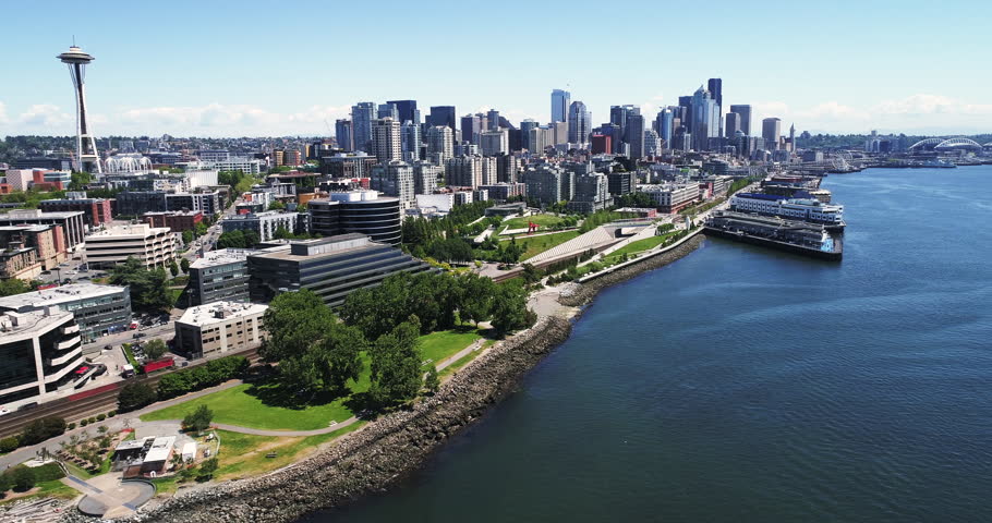 Seattle Washington Puget Sound Waterfront Urban City Skyline Aerial View