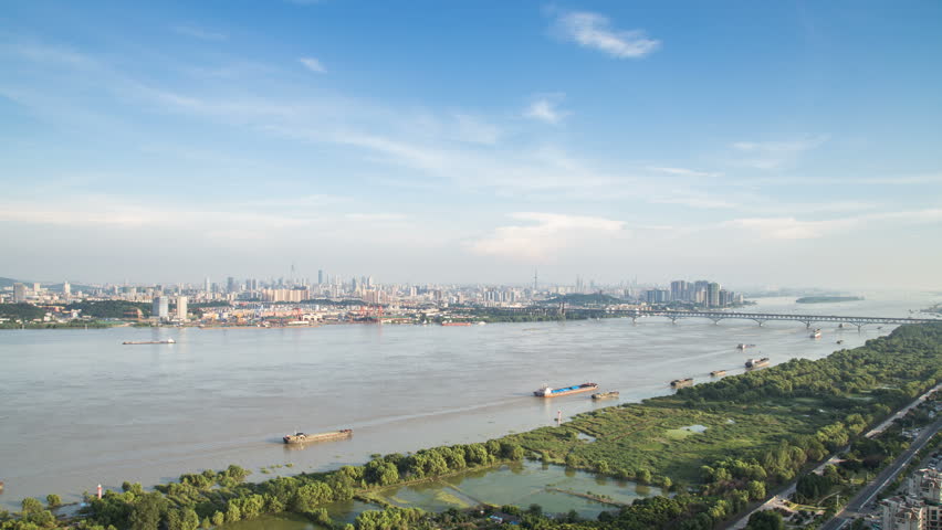 Time lapse of yangtze river skyline in nanjing city,china ,cloudy day,sunset
