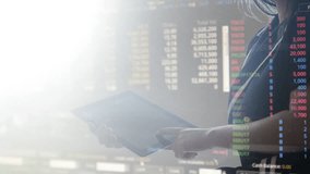 Double exposure human tablet trading with stock exchange board background - Powered by Shutterstock - Get 15% off with code: PIKWIZARD15
