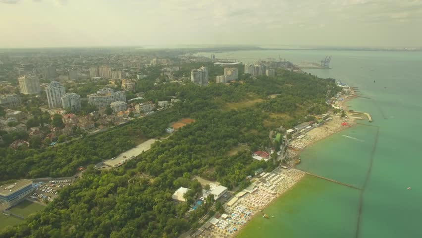 Aerial View. Odessa city costline. Ukraine. 4K