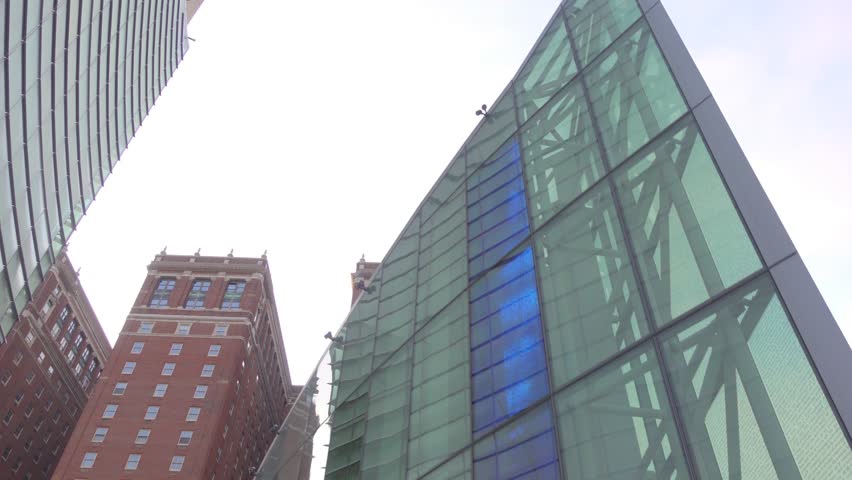Walking through urban city of downtown Buffalo New York. Views and city scenes of Northern city of Buffalo NY.