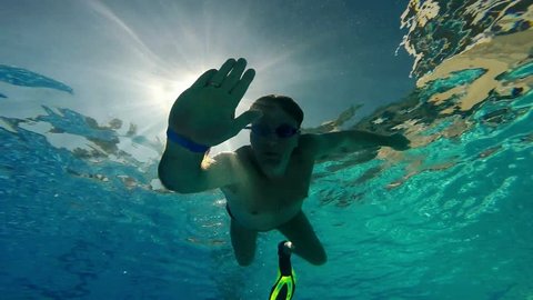 Caucasian Swimmer Man Floats Diver Male Stock Footage Video (100% ...