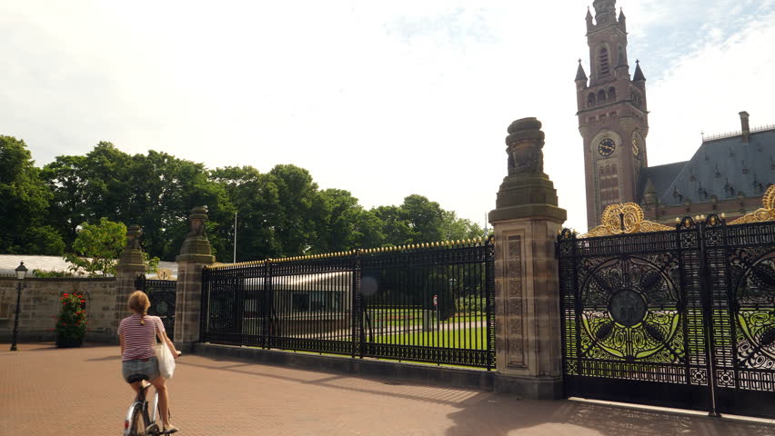 The Hague, July 2017. Iron gate at Peace Palace, The Hague, the Netherlands. Pan shot.