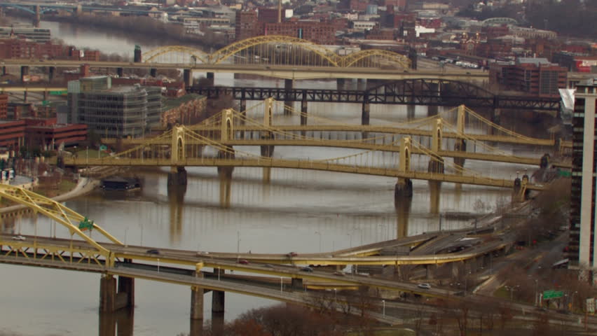 The Three Sisters Bridges over the Allegheny River in Pittsburgh, PA.