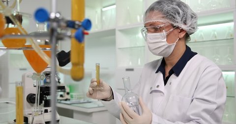 Chemistry Lab Chemist Woman Working Scientist Experiments Pharmacy Laboratory 4K