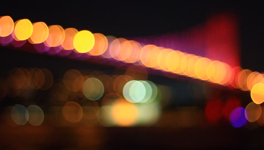 Bosporus bridge with red led lights on. Focusing in
