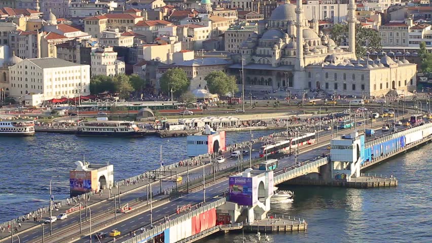 Aerial view of the Galata Bridge, Istanbul, Turkey