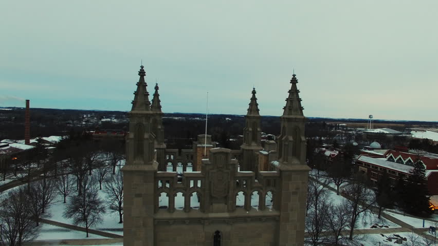 Church Cathedral In Winter Snow Aerial Minnesota_3