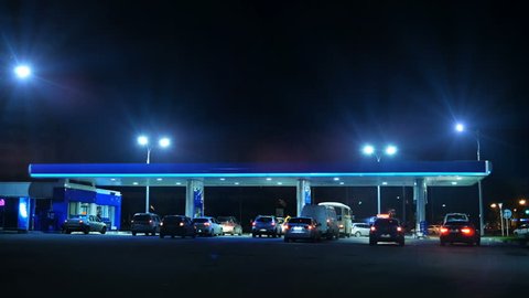 Gas Station at Night Time Lapse
