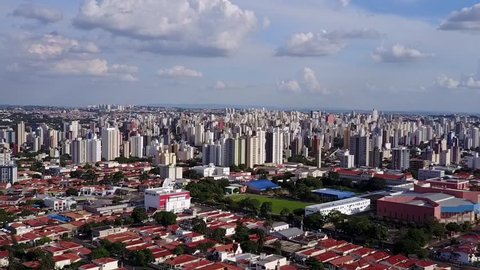 Dolly aerial shot of downtown Campinas - SP Brazil