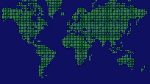 Animation of a world map from square blocks moving and rotating into position Stockvideo