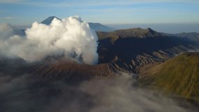 Beautiful drone video of famous Mount Bromo volcano in East Java, natural landscape Indonesia
