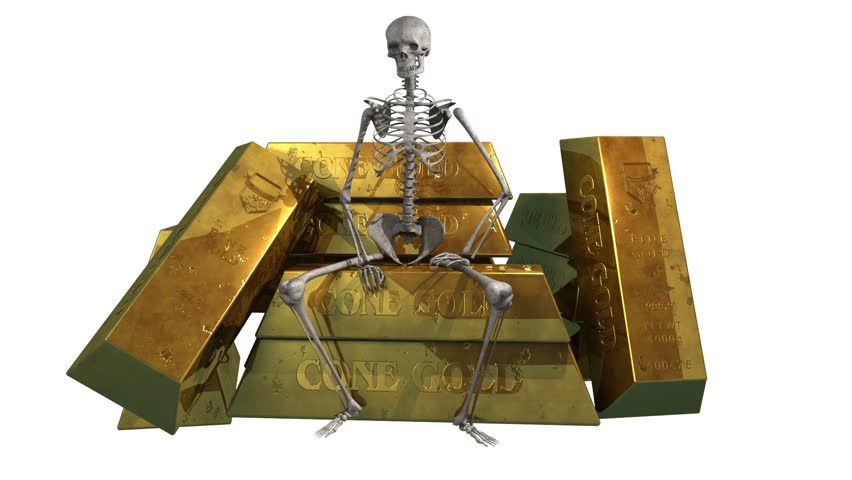 3d animation of the human skeleton in the gold bullion in the alpha channel