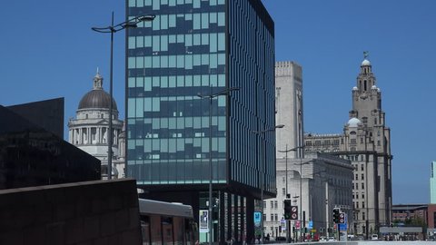 LIVERPOOL, ENGLAND - July 21, 2017 Liverpool UK City Center modern architecture and traditional together ( Ultra High Definition, UltraHD, Ultra HD, UHD, 4K