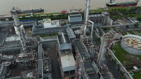 4K Aerial view around petrochemical plant