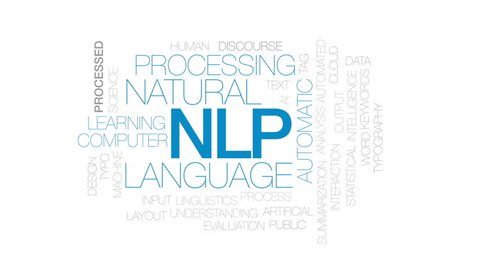 NLP animated word cloud, text design animation. Kinetic typography.