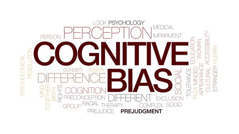 Cognitive bias animated word cloud, text design animation. Kinetic typography.