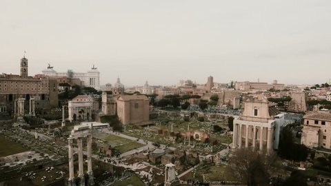 Stop motion shot of the Arch of Septimius Severus in Rome, Italy. The House of Vestals lies at foot of Palatine Hill.