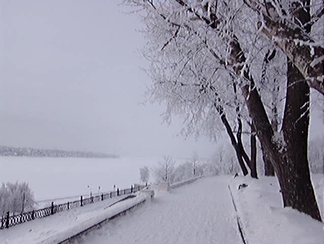 Winter town. River