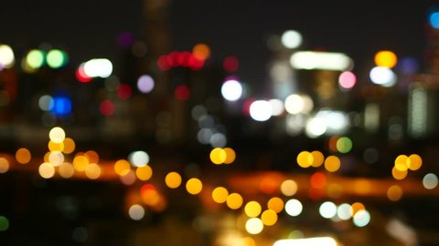 City view at night traffic lights Bangkok 