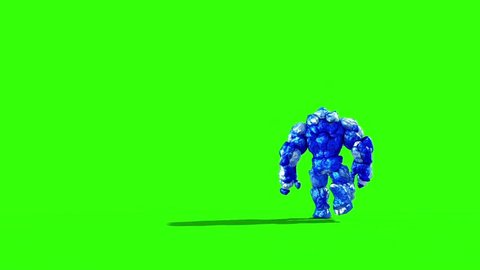 Ice Monster Walks Back Green Screen 3D Rendering Animation